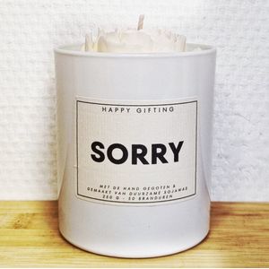 Sorry - Soja was geurkaars - Witte roos - Kaarsglas glanzend wit - Kaneel geur - 250 gram - 50 branduren - Geurkaars - Kaars - Kaars met tekst - Soja was – Soy wax – Handgemaakt – Cadeau – Cinnamon - Geschenk – Duurzaam