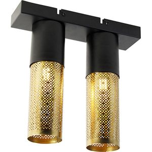 QAZQA raspi - Industriele Plafondlamp - 2 lichts - L 30 cm - Zwart Goud - Industrieel - Woonkamer | Slaapkamer | Keuken
