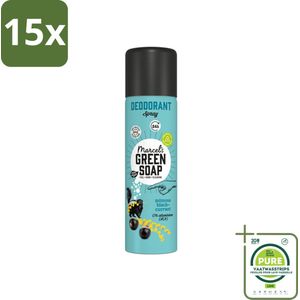 15 x Marcel's Green Soap - Deodorant Spray - Mimosa & Blackcurrant - Langdurige frisheid - 150 ml - Grootverpakking - Deodorant Spray - Natuurlijke Deodorant - Aluminiumvrije Deodorant - Vegan Deodorant - Milieuvriendelijke Deodorant