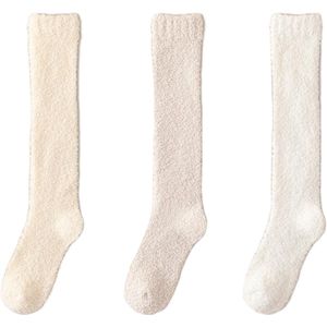 Pluche sokken - 3 paar - buislengte 35 cm - onderkant lengte 22 cm - zachte en warme sokken - schattige en comfortabele pluche sokken - herfst- en wintersokken - nude sokken voor binnen - herfst- en wintersokken voor buiten