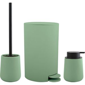 MSV Toiletborstel in houder/zeeppompje/pedaalemmer - badkamer set Malmo - keramiek - groen