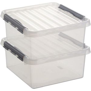Sunware Q-Line Opbergboxen - 18 Liter - Kunststof - Transparant/Zilver - 2 Boxen