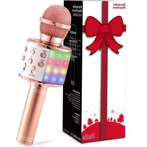 Bluetooth draadloze karaoke-microfoon draagbaar met ledlicht meerkleurig voor kinderen muziekspel - Android/iOS pc of smartphone - karaoke microfoon