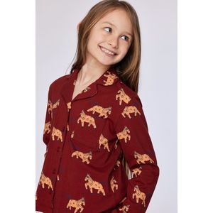 Woody Meisjes-Dames pyjama donkerrode ponyprint - maat 164/14J