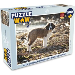 Puzzel In de camera kijkende Sint Bernard puppie - Legpuzzel - Puzzel 500 stukjes