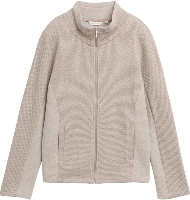 TOM TAILOR - Sweatvest - Taupe - Effen - Lange Mouw