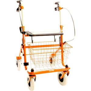Premis Provo - Rollator - 2de Generatie - Voorzien van verlengde duwbuizen - incl. Mand, dienblad en stokbakhouder - Metallic Oranje