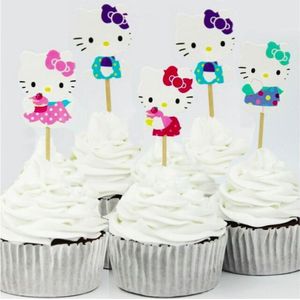 ProductGoods - 24 x Leuke Hello Kitty cocktailprikkers | Verjaardag | Sateprikkers | Traktatie | Feest | Cake topper decoratie | Prikkers