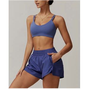 Blush Motion Gym Set - Maat XL - Iris Blue - 2-delige set: Bra top + Flow short - Blauw - Seamless Sportset Dames