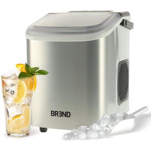 BREND BR-2213 IJsblokjesmachine met Schep en Lekbak - Grote L of Kleine S Ijsklontjes - Draagbare IJsblokjesmaker – 10 kg in 24 uur - Zilver