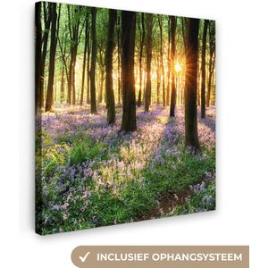 Canvas - Canvasdoek - Bos - Natuur - Bloemen - Zon - Woonkamer canvas - Decoratie - 50x50 cm