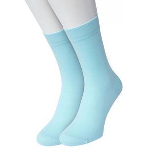 Bonnie Doon Basic Sokken Dames Licht Blauw maat 36/42 - 2 paar - Basis Katoenen Sok - Gladde Naden - Brede Boord - Uitstekend Draagcomfort - Perfecte Pasvorm - 2-pack - Multipack - Effen - Zand - Lichtblauw - Soft Mint - OL834222.355