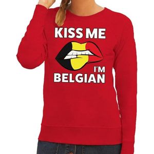 Kiss me I am Belgian sweater rood dames - feest trui dames - Belgie kleding S