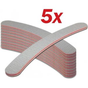 5 Stuks Boomerang Zebra Nagelvijlen 100/180 Grit - Professionele Kwaliteit - Perfect voor Nagelverzorging van Gellak, Shellac, Kunstnagels, Acryl- & Gelnagels