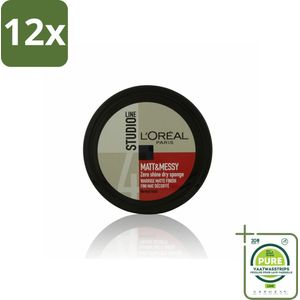 L'Oréal Studio Line Matt & Messy Zero Shine Dry Sponge 150 ml - Voordeelverpakking - 12 stuks - Haar gel - Styling gel