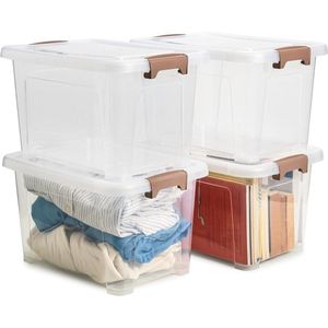 Transparante Opbergdozen met Deksel - Stapelbaar - Voor Thuis Keuken Badkamer - 16 liter - Plastic - Doorzichtig - Klikdeksel - 4 stuks .