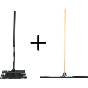 Synx Tools Binnenbezem Zwart + Vloertrekker 75cm met Steel 150cm - Kamerveger – Vloerreiniger – Moppen - Zachte bezem met steel 130cm