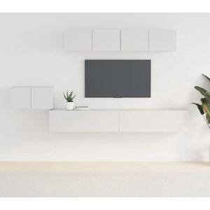 The Living Store TV-meubelset - klassiek design - voldoende opbergruimte - wandgemonteerd - praktische deuren - wit - bewerkt hout - 1x 60x30x30 cm - 2x 100x30x30 cm - 2x 80x30x30 cm