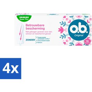 o.b. Tampons - Original Super Plus - Voor Extra Bescherming en Comfort - 16 Tampons - Voordeelverpakking - 4 stuks