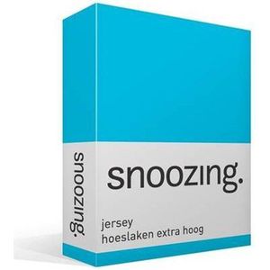 Snoozing Jersey - Hoeslaken Extra Hoog - 100% gebreide katoen - 200x210/220 cm - Turquoise