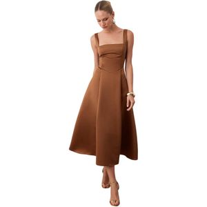 Trendyol Zwarte A-Lijn Satijnen Geweven Elegante Avondjurk Tpraw25El00040