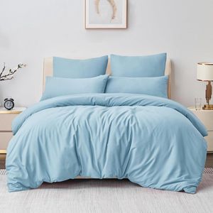 Riokem ® Comfortabele en Stijlvolle Microvezel Beddengoedset 220 x 240 cm - 3-Delig Lichtblauw