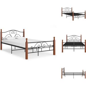 vidaXL Metalen bedframe - Donker eikenhout - 210x127x90 cm - Zwart - Bed