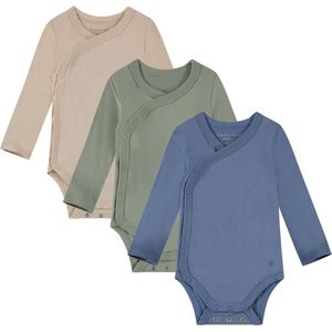 Bamboo Basics Bobby - Bamboe Baby Meegroei Overslagromper (Multipack 3 stuks) - Lange Mouwen - Zijdezacht - Ademend - Beige, Groen & Blauw - 68