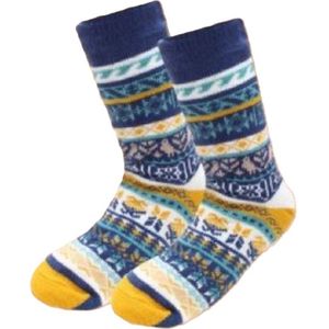 Huissokken - blauw geel wit - fluffy slofsokken - anti slip sokken - huttensocken - one size - 36/41