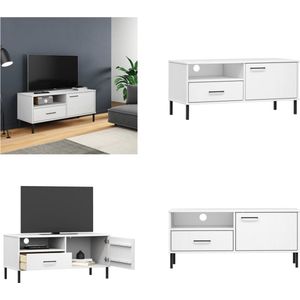 vidaXL Tv-meubel met metalen poten OSLO massief grenenhout wit - Tv Kast - Tv Kasten - Tv-kast - Tv-kasten