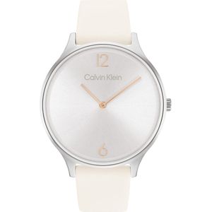 Calvin Klein CK25200010 Dames Horloge - Mineraalglas - Roestvrijstaal/Leer - Wit/Zilver - 38 mm breed - Quartz - Gesp - 3 ATM (spatwater)