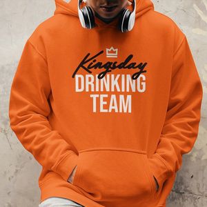 Oranje Koningsdag Hoodie Kingsday Drinking Team - Maat XL - Uniseks Pasvorm - Oranje Feestkleding