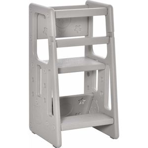 Learning Tower Children's Stools, Montessori Learning Tower met handgrepen, in hoogte verstelbare schema's, keukenhelpers voor kinderen 1,5 tot 5 jaar, HDPE, Gray, 47 x 47 x 90 cm