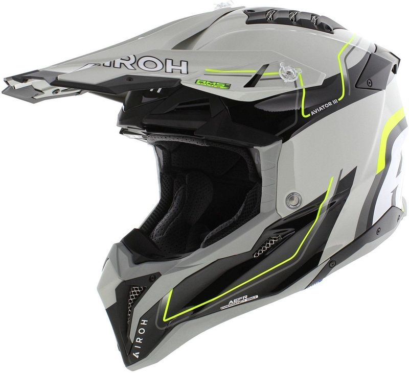 Airoh Helm Aviator 3 AMS² Leader glans grijs wit geel XL