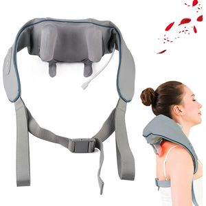 Blyx® - Shiatsu Massagekussen - laat nek- en schouderpijn verdwijnen (draadloos massage kussen) - Massage sjaal - Warmtekussen - Grijs