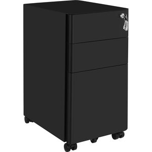 Signature Home Forbes Ladeblok met archiefkast - rolcontainer kantoorkast met wielen en slot - Ladeblokken 3 Lades en slot - 30 x 46 x 59.2 cm Ladeblok - zwart -