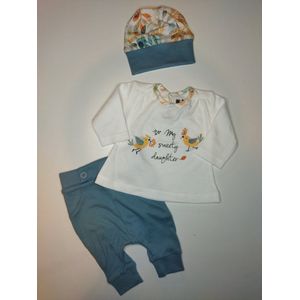 Nini - Outfit Emma - 3-delig setje - T-shirt/Shirtje, broekje met nepzakken, mutsje - Maat 68 - 4 t/m 6 maanden