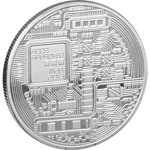scarlet gifts | Munt ""Bitcoin Extra Heavy"" van zwaar messing; massief met edelmetalen coating (bijv. 24-karaats goud, zilver, koper); verzamelobject met beschermhoes; Crypto Currency to touch. Zilver