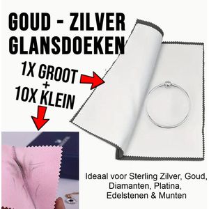 Professionele Goud & Zilver Poetsdoek – 1x XL 25x31cm + 10x Mini 10x10cm – Glansdoek voor Sieraden, Edelstenen & Munten – Sieraden Schoonmaakdoek