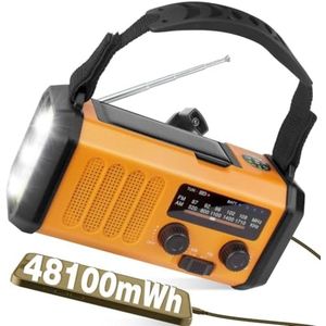 13000mAh Solar Crank Noodradio met AM/FM, Powerbank, 700LM Zaklamp, Leeslamp, SOS Alarm en Kompas voor Camping en Overleving - Oranje
