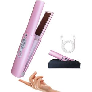 Roze Draadloze 2-in-1 stijltang & krultang – Titanium platen, 5000mAh accu, 3 temperatuurstanden – Snelle opwarming – Mini & draagbaar voor op reis – Geschikt voor alle haartypes