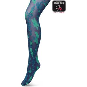 Bonnie Doon Bloemen Panty 60 Denier Donker Blauw Dames maat S/M - Bloemenprint - Gebloemd - Print - Gladde Naden - Maximaal Draagcomfort - Floral Ornament Tights - Chique Panty - Feestelijk - Donkerblauw - Navy - BP221905.4