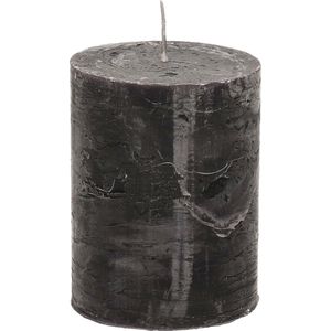 Stompkaars/cilinderkaars - zwart - 7 x 9 cm - middel rustiek model