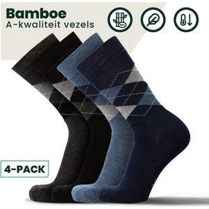 Bamboe Sokken | Geruite Sokken | Anti-zweet Sokken | Naadloze Sokken | Heren Sokken | Dames Sokken | 4 Paar - Kleurmix | Maat: 43-45 | Merk: Bamboosa