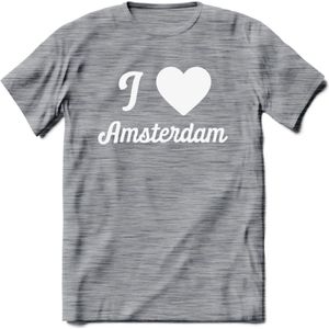 I Love Amsterdam T-Shirt | Souvenirs Holland Kleding | Dames / Heren / Unisex Koningsdag shirt | Grappig Nederland Fiets Land Cadeau | - Donker Grijs - Gemaleerd - S