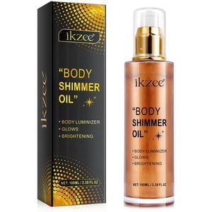 Glow Body Oil - Natuurlijke Highlighter Olie voor Gezicht & Lichaam | Hydraterend & Glanzend | Glitter Olie / Body Olie,Goudbruin