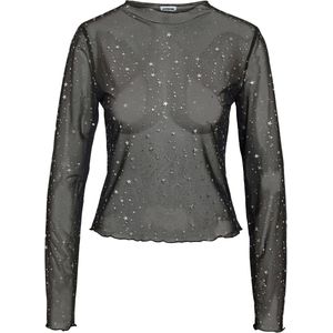 Noisy may - Nmstar Foil High Neck Mesh - T-shirt - Zwart - Dames