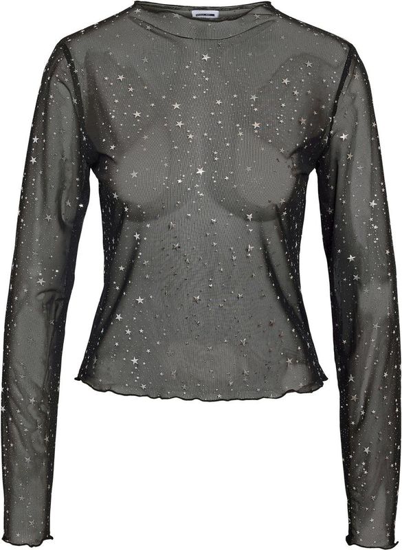 Noisy may - Nmstar Foil High Neck Mesh - T-shirt - Zwart - Dames