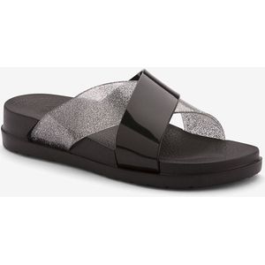 Damesslippers coqui nela zwart/zilver glitter 36