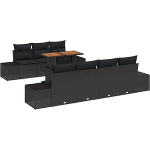 vidaXL - 8-delige - Tuin - Sofa - Set - met - Kussens - Zwart - Poly - Rattan